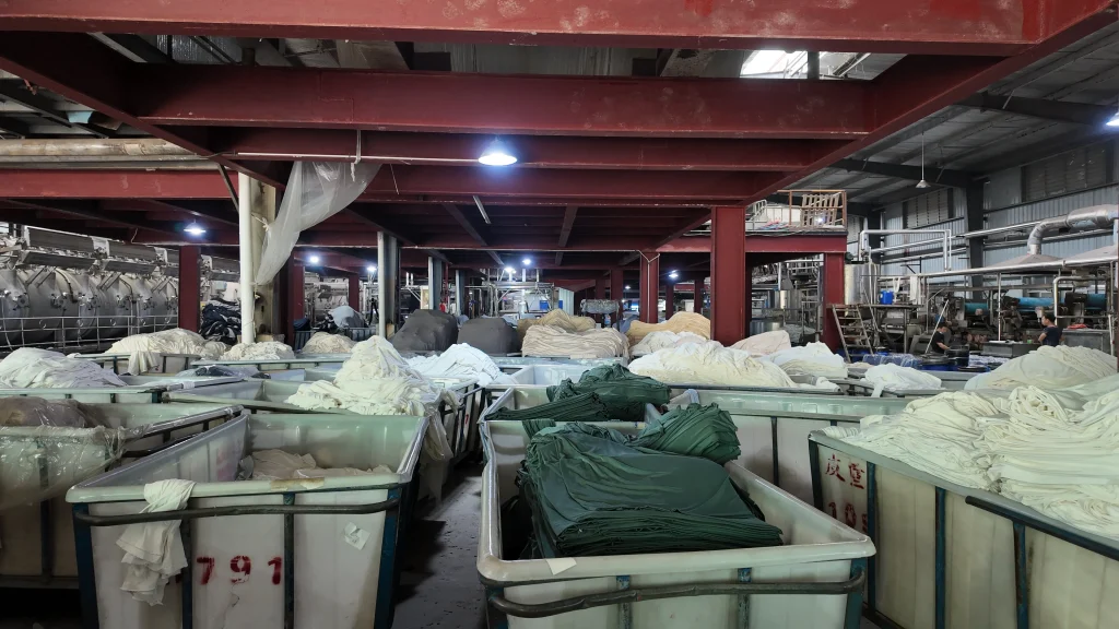Aerial view of a dyeing and finishing plant